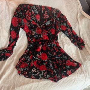Floral Black and Red Long Sleeve Romper